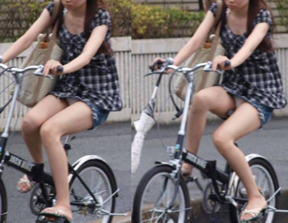 ミニスカ美人の自転車パンチラ盗撮-6